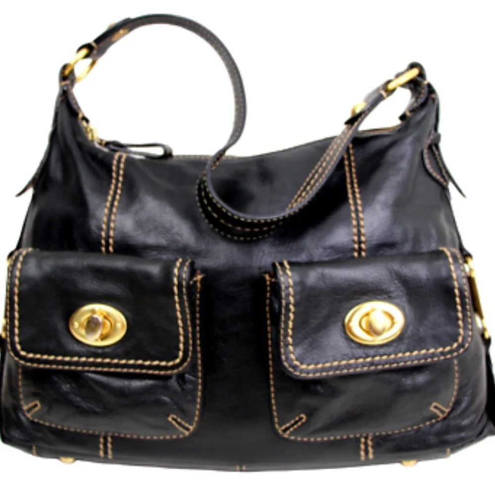 ⭐️THE SAK BLACK GENUINE LEATHER BOHO TOTE HOBO SHOULDER BAG HANDBAG PURSE⭐️